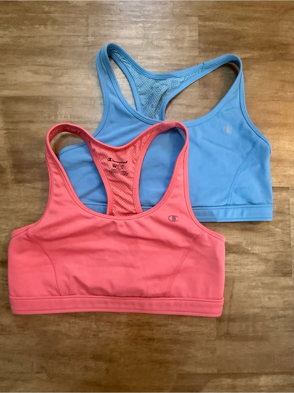 Champion Racerback Sports Bras - Coral & Sky Blue